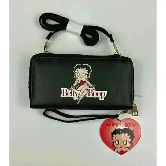 NEW! Betty Boop Womens Lany Vegan Crossbody Wristlet Wallet Bag - Picture 2 of 4